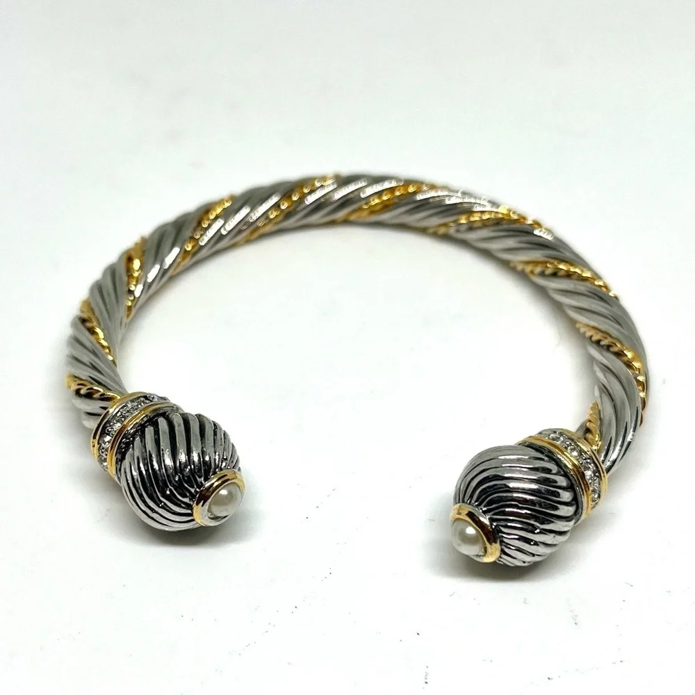 Twisted Cable Two-Tone Faux Pearl Bracelet